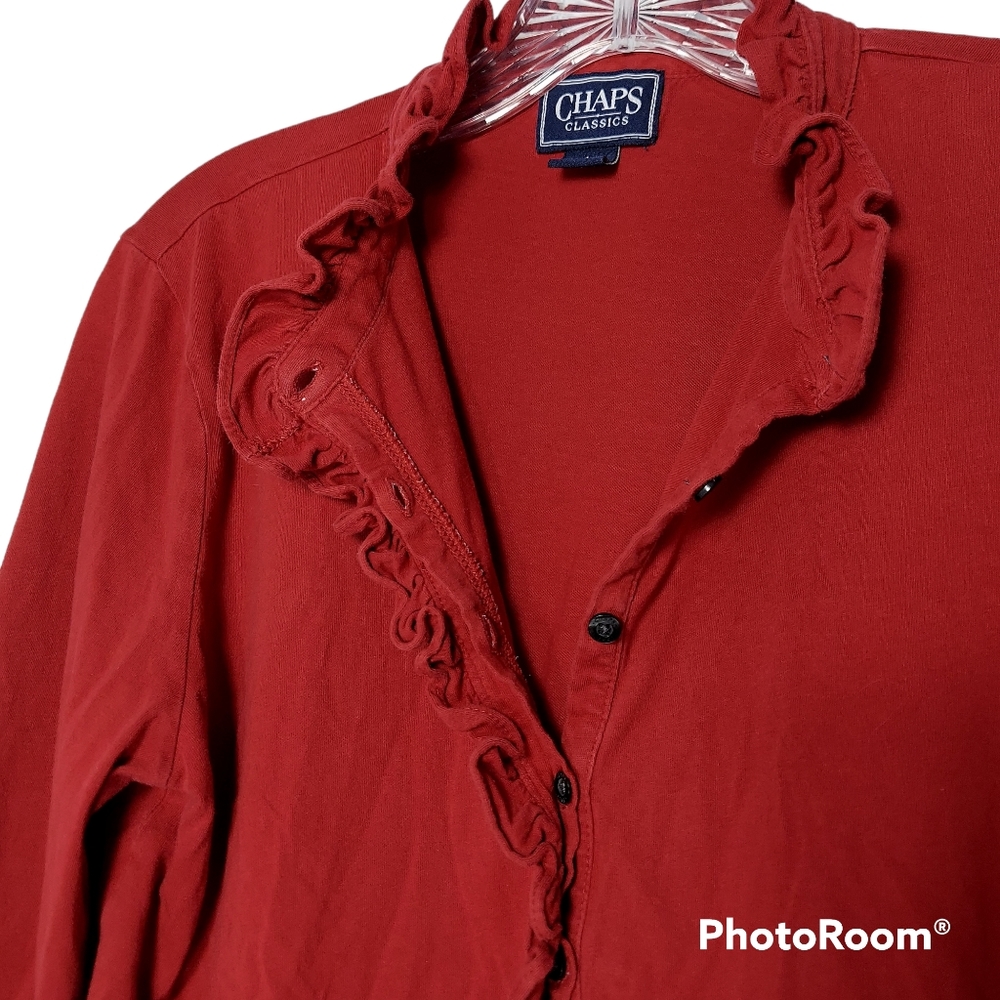 Red Chaps Classic Ruffle Blouse - Picture 7 of 8